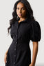 Black Puff Sleeve Poplin Midi Dress