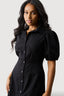 Black Puff Sleeve Poplin Midi Dress
