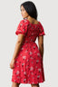 Red Spot Floral Puff Sleeve Tea Dress