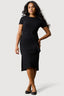 Black Textured Short Sleeve Belted Dress