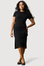 Black Textured Short Sleeve Belted Dress