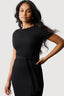 Black Textured Short Sleeve Belted Dress
