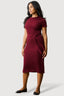 Wine Textured Short Sleeve Belted Dress