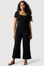 Black Short Sleeve Textured Jumpsuit