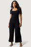 Black Short Sleeve Textured Jumpsuit