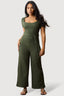 Khaki Short Sleeve Textured Jumpsuit