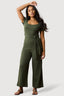 Khaki Short Sleeve Textured Jumpsuit