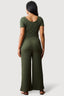 Khaki Short Sleeve Textured Jumpsuit