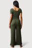 Khaki Short Sleeve Textured Jumpsuit