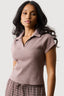 Hazelnut Ribbed Collar Detail Top