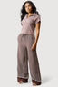 Brown Printed Border Hem Wide Leg Trousers