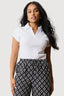 Optic White Ribbed Collar Detail Top