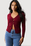 Burgundy Button Through V Neck Top