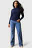 Navy Crinkle High Neck Top