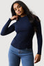 Navy Crinkle High Neck Top
