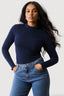 Navy Crinkle High Neck Top
