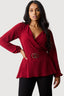 Wine Crepe Buckle Long Sleeve Blouse