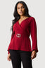 Wine Crepe Buckle Long Sleeve Blouse