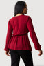 Wine Crepe Buckle Long Sleeve Blouse