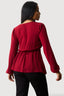 Wine Crepe Buckle Long Sleeve Blouse