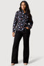 Black Floral Long Sleeve Satin Shirt