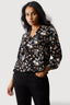 Black Floral Long Sleeve Satin Shirt