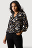 Black Floral Long Sleeve Satin Shirt