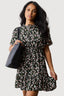 Black Floral Tie Detail Tea Dress
