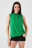 Green Spot Print Shirred Neck Blouse