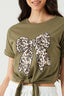 Khaki Animal Bow Tie Front Tee