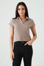 Hazelnut Ribbed Collar Detail Top