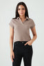 Hazelnut Ribbed Collar Detail Top