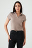Hazelnut Ribbed Collar Detail Top