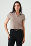 Hazelnut Ribbed Collar Detail Top
