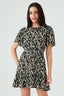 Black Floral Tie Detail Tea Dress