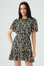 Black Floral Tie Detail Tea Dress