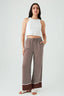Brown Printed Border Hem Wide Leg Trousers