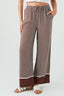 Brown Printed Border Hem Wide Leg Trousers