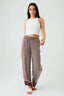 Brown Printed Border Hem Wide Leg Trousers