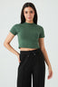 Dark Khaki Basic Fitted Crop Tee