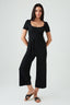 Black Short Sleeve Textured Jumpsuit