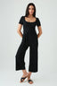 Black Short Sleeve Textured Jumpsuit