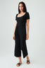 Black Short Sleeve Textured Jumpsuit
