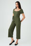 Khaki Short Sleeve Textured Jumpsuit