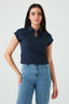 Navy Ribbed Collar Detail Top