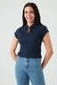 Navy Ribbed Collar Detail Top