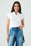 Optic White Ribbed Collar Detail Top