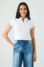 Optic White Ribbed Collar Detail Top