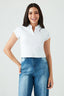 Optic White Ribbed Collar Detail Top