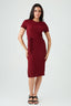 Wine Textured Short Sleeve Belted Dress